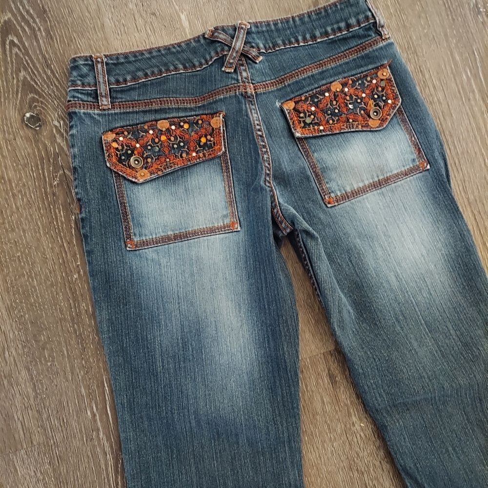 No Boundaries Vintage 90s Embellished Flare Jeans Size 9 - Picture 5 of 10